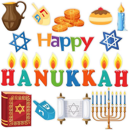 20 PCS Hanukkah Thick Gel Clings Chanukah Window Gel Clings Decals Stickers for Kids Toddlers and Adults Home Airplane Classroom Nursery Winter Holiday Party Supplies Decorations Removable and