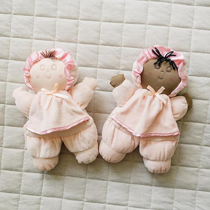 My First Baby Doll, Super Soft Baby Doll Made for Cuddles, Vintage Classic Style with Pink Dress and Brown Hair, Ideal New Baby Gift or Baby Shower Present