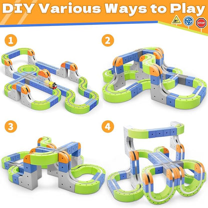 Magnetic Track Car Toys, 101PCS Flexible Race Car Track Sets for Toddlers with Electric Train, Traffic Signs, Kids Train Set Toys for 3 4 5 6 7 8 Year Old Boys Girls Birthday Party Gift-Large