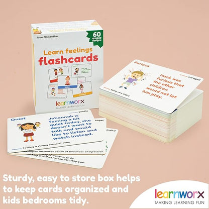 Emotion Cards for Kids, Feeling Cards Game | 60 Emotion & Feeling Flash Cards for Kids | Learn Feelings and Needs Cards | Teach Mixed Emotions & Emotional Intelligence Cards to Children & Toddlers