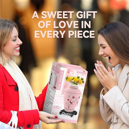 3D Puzzles Vase for Adults, Crafts for Adults, 120 Pieces Plastic DIY Unique Flower Vase with LED Light House Warming Gift Birthday Gifts for Flower Arrangements and Home Decor (Pink)