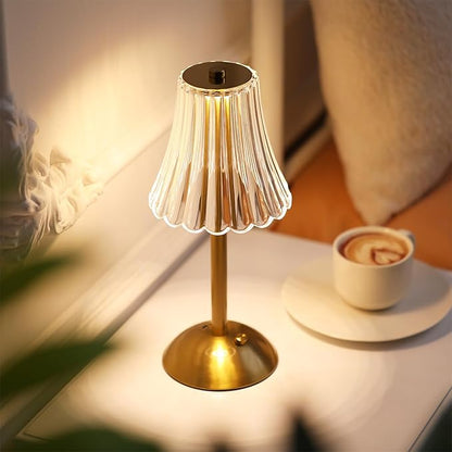 Liliful 2 Pcs LED Portable Cordless Table Lamp Touch Battery Operated Rechargeable Gold Desk Lamp 3 Color Dimmable for Bedroom Living Room Dining (Gold,Rose Style)