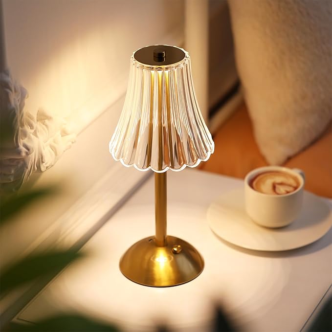 Liliful 1 Pcs LED Portable Cordless Table Lamp Touch Battery Operated Rechargeable Gold Desk Lamp 3 Color Dimmable for Bedroom Living Room Dining (Gold,Rose Style)