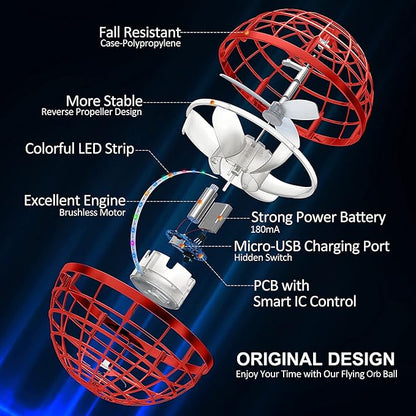 2025 Flying Orb Ball Toy,Cosmic Globe Boomerang Hover Ball Galactic Fidget Spinner, Hand Drone Orbit, Cool Toys Gift for 6 7 8 9 10+ Year Old Boys Girls Teens Outdoor Toys(Red)
