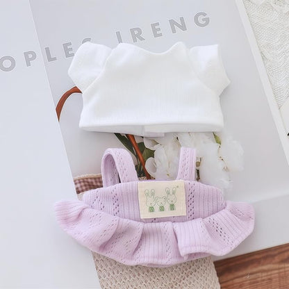 Clothes for Dolls Accessories (No Doll), Kawaii Shirt Skirt Outfit Set 2 Pieces for 15cm 17cm Doll Suit, Stylish Dress Up Doll Clothing Set Replacement Purple