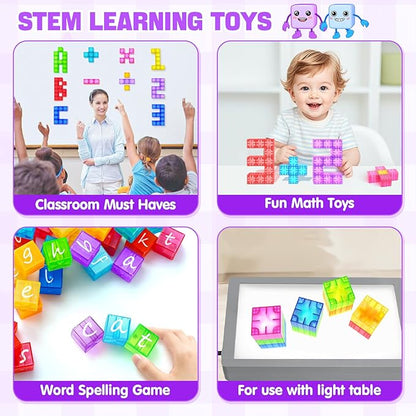 Magnetic Blocks - 32pcs Translucent Magnetic Building Blocks for Toddlers 1-3, STEM Rainbow Magnet Cubes for Kids Ages 2-4, Magnet Toys for Kids 3-5, Christmas Birthday Gifts for Girls & Boys