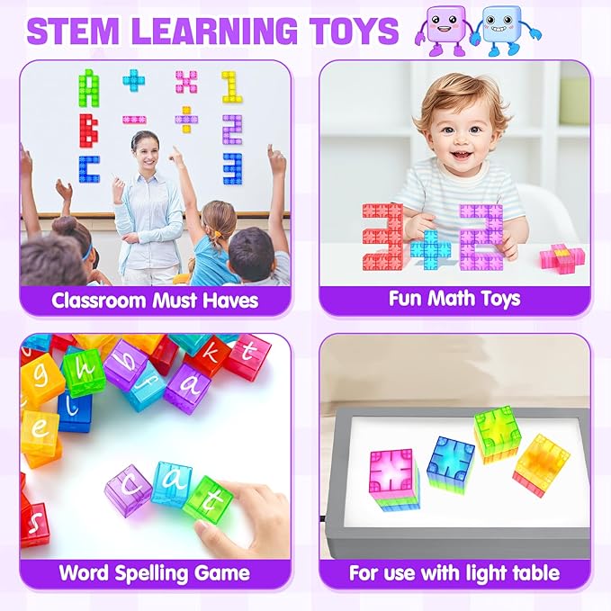 Magnetic Blocks - 52pcs Translucent Magnetic Cubes, Digit Building Blocks Magnet Toys for Kids, Rainbow STEM Creativity Toys 3+ Year Old Boys & Girls Toddlers Kids Christmas Birthday Gifts
