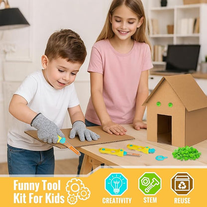 SpringFlower Cardboard Cutter for Kids, 129 PCS Cardboard Tools for Kids, STEM Educational Construction Kit Toys for Boys Girls, DIY Safe Cutting Creative Craft Kit, Gift Birthday for Boys Girls