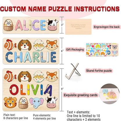 Name Puzzle for Kids Personalized, Montessori Educational Toys, Customized Wooden Puzzles for Toddlers 1-3, 1st Birthday Gift for Boys and Girls, Easter Basket Stuffer