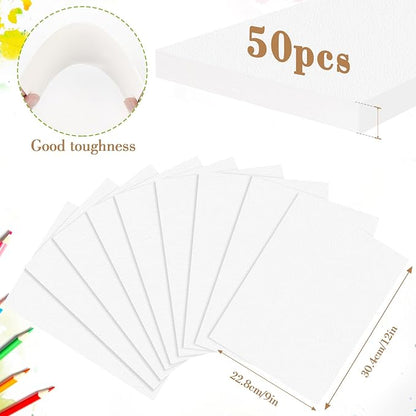 50PCS 9x12 Watercolor Paper Bulk, 140lb/300g Cold Press Thick Water Color Paper Pad for Kid Child Adult, White Art Paper for Drawing Painting Markers Gouache, Textured Cotton Paper Sheets