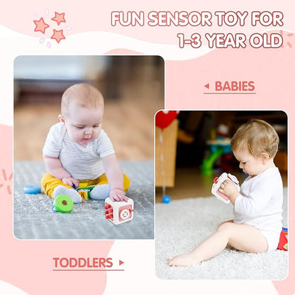 Toys for 1 Year Old Boy Girl, Montessori Busy Board Busy Cube, Travel Toys for Toddlers 1-3, 1 Year Old Girl Boy Gifts, Pink