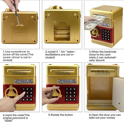 Piggy Bank for Kids, ATM Electronic Password Cash Coin Bank, Money Saving Box for Kids, Boys Girls Birthday Gift (Gold)