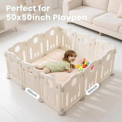 ACOMOPACK 1.3" Thick Baby Play Mat for Floor 50x50"-Memory Foam Water-Repellent Playpen Mat for Tummy Time,Non-Slip Soft Velvet Nursery Rug for Kids,Toddlers,Infants Crawling（Blush）