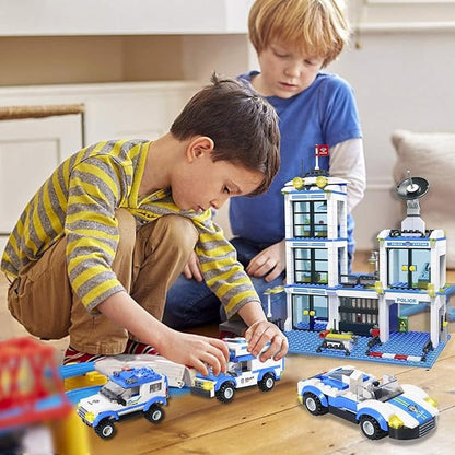 Liberty Imports 736-Piece City Police Station Building Blocks Set, with 3 Police Cars, Cop Patrol Car, Prison Car, Construction Toy Building Bricks Kit, Gift for Boys & Girls 6-12