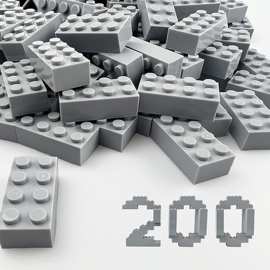 200 Piece Classic Building Bricks, 2x4 Building Blocks STEM Creative Build Toys, MOC Bulk Bricks DIY Play Set for Kids Age 6+(Light Grey, Samll Bricks, 1.25x0.62x0.47 in)