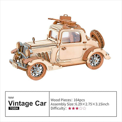 Rowood 3D Puzzles for Adults, Model Car Kits, DIY Wooden Toys Craft Gift on Birthday Christmas for Adult-Vintage Car