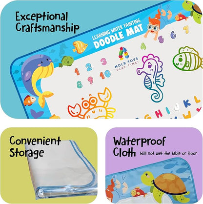 Water Doodle Mat -Large 48x36 inches - New Released! No Mess Drawing & Writing with Magic Color Pen. Educational Toy for Boys/Girls Ages 3 to 12, Learning The Alphabet, Numbers/Shapes. Kids Gift Toy!