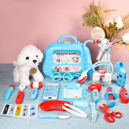 Meland Toy Doctor Kit for Kids - Pretend Play Doctor Set with Carrying Case, Stethoscope Toy & Dress Up Costume - Doctor Play Set for Kids Toddlers Ages 3 4 5 6 Year Old for Role Play Gift
