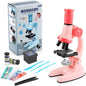 XD508 Microscope for Kids - 100X 600X 1200X Beginner Microscopes kit with LED Light, Science Educational Gift and Toy for Boy&Girl Birthday Halloween Christmas（Pink）