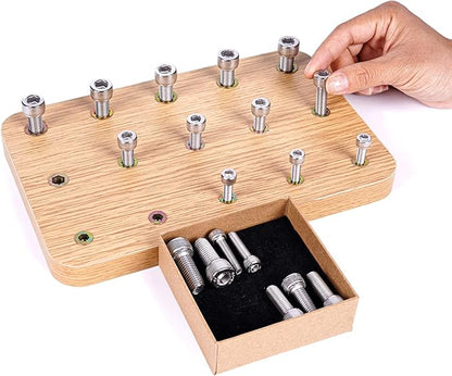 Beech Wood Occupational Therapy Wooden Pegboard with 15 Holes & 3-Size Bolts - Stroke Therapy Tools Equipment for Adults Fine Motor Skills, Hand Therapy Peg Board for Finger Dexterity Toys Exercises
