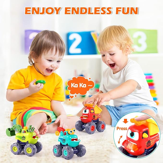 OCATO Monster Truck Toys for 1 2 3 Year Old Boy Birthday Gift, Outdoor Construction Toy Trucks Pull Back Cars for Toddlers 1-3, 1st Birthday Gifts 1 2 3 Year Old Boy Toys Baby Toddler Xmas Gifts Kids