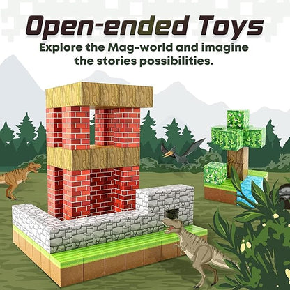 150PCS Magnetic Blocks-Build Mine Magnet World Forest Edition Kids Games for Boys&Girls Age 3-5 4-8 6-8, Magnetic Sensory STEM Toys Tiles for Toddlers Gifts for 3+ Years Old Ideal Construction Toys