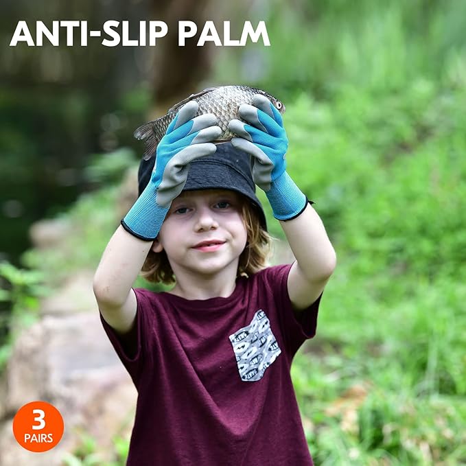 Vgo 3-Pairs Age 5-7 Kids Gardening Gloves, Children Yard Work Gloves, Soft Safety Rubber Gloves (XXS, KID-RB6013)