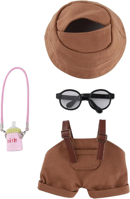 17cm Doll Clothes Set 4-Piece Outfits for Doll Brown Fashion Clothing for Plush Dolls Accessories with Glasses and Bucket Hat