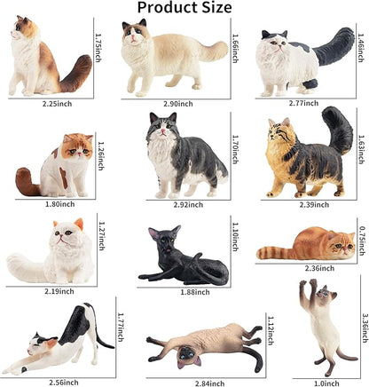 12PCS Realistic Cat Figurines, Plastic Cat Figure, Cat Cake Topper Kitten Toy Halloween Christmas Birthday Gift for Kids and Children