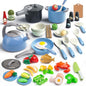 Bruvoalon 67Pcs Kids Play Kitchen Toys Set, Toddlers Pretend Cooking Playset Acccessories with Pots Pans, Utensils Cookware, Foods, Canned Veges, Learning Gift for Kids Girls Boys (Blue)