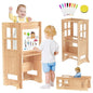 4 in 1 Toddler Step Stool Convertible Table and Chair, Adjustable-Height Toddle Kitchen Step Stool Helper Tower with Double-Sided Whiteboard, Kids Learning Standing Tower for Bathroom Sink
