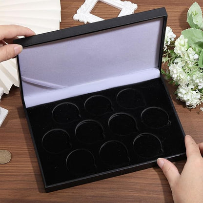 Coin Display Case PU Black Velvet Display Coin Box 45mm Challenge Coin Storage Presentation Box for Commemorative Coins Medals, 10 Slots