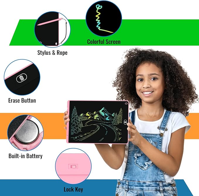 3 Pack 12 Inch LCD Writing Tablet for Kids, Colorful Doodle Board, Eye Protection Drawing Tablet with Lock & Erase FUNC, Birthday Gifts and Toys for 3-8 Year Old Boys(Blue, Pink, Purple)