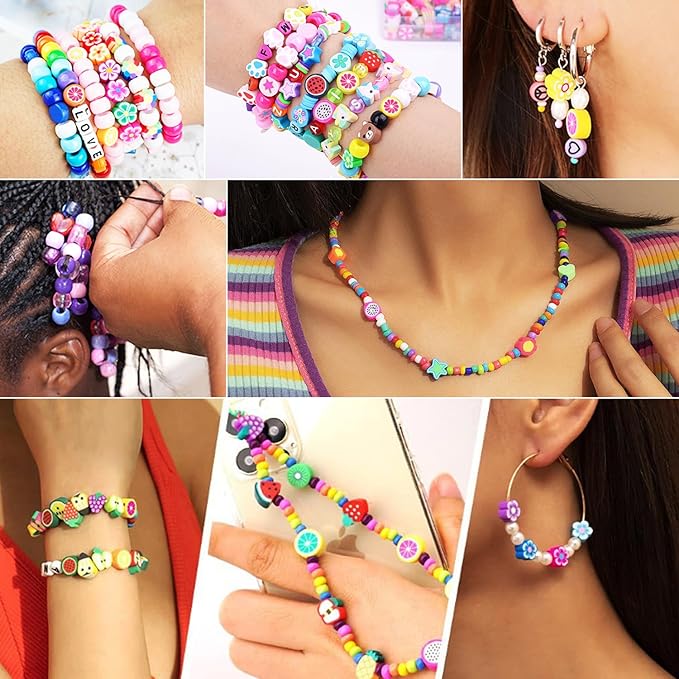 1000PCS Polymer Clay Beads Bracelet Making kit, 24 Style Cute Fun Beads Animal Beads Charms for Jewelry Necklace Earring Making DIY Accessories for Women Girls