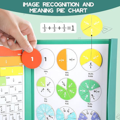 Magnetic Fraction Demonstration Book, Magnetic Fraction Tiles & Fraction Circles Set-Fraction Manipulatives, Math Fractions Magnetic Puzzle, with 10 Brilliant Colors, Enhance Mathematical Skills