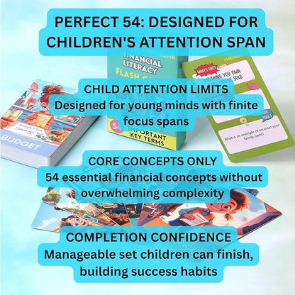 Financial Literacy Flash Cards - Great for Teaching Kids Through Middle School - 54 Educational Money & Learning Resources - Teach Cashflow, Stock, Debit, Saving & Budgeting