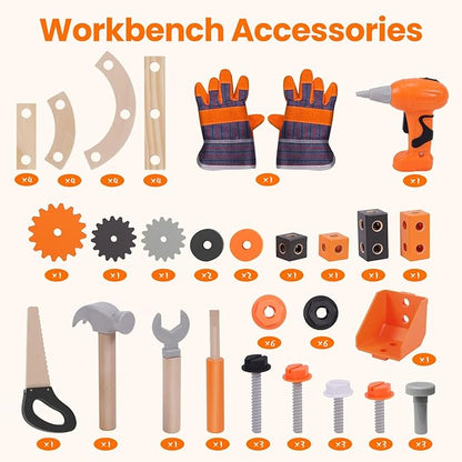 Kids Tool Set - Premium Wooden Toddler Bench With Realistic Tools and Sound Effects, Educational Toy for Ages 3-5, 6-8