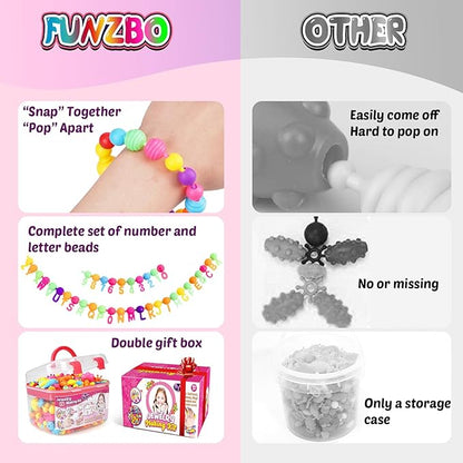FUNZBO 650pcs Pop Beads - Jewelry Making Kit for 3 4 5 6 7 8 Year Old Little Girls, Arts and Crafts Toys for Kids, Necklace Bracelet Creativity Snap Set Top Best Christmas Birthday Gifts