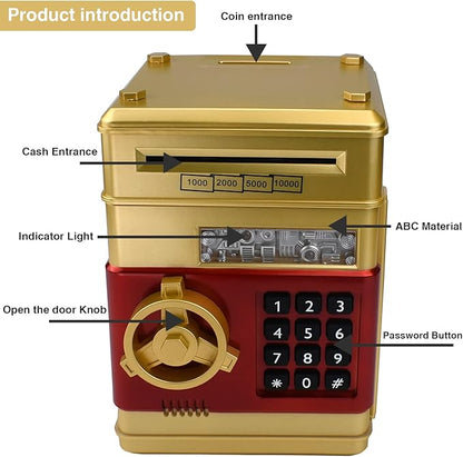 Piggy Bank for Kids, ATM Electronic Password Cash Coin Bank, Money Saving Box for Kids, Boys Girls Birthday Gift (Gold)