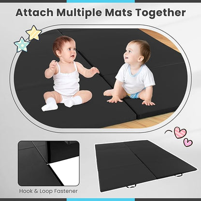Giantex 4'x10'x 2" Gymnastics Mat, 4-Panel Folding Aerobics Exercise Mat w/Hook & Loop Fastener, Carrying Handle, Portable Tumbling Mat for Stretching Yoga Cheerleading Martial Arts