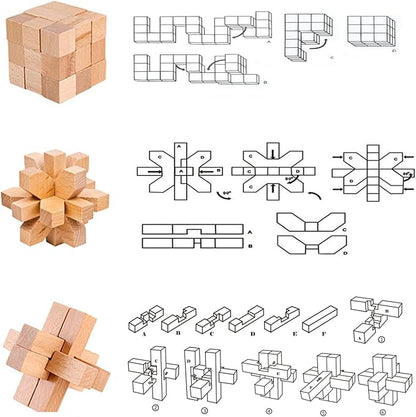 VolksRose 15pcs Wooden Brain Teaser Puzzles, IQ Challenge Puzzle Games, Logic Mind Puzzle Box Lock Toy Disentanglement 3D Small Brain Puzzle Gift Set for Adults Teenagers Kids, 1.8inch 4.5cm