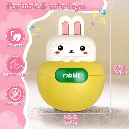 Baby Rabbit Wobble Toys, Infant Roly-Poly Tumbler Musical Wobbler, Babies Sensory Development & Teething Toy Gifts for Newborn 3-12 Month Baby Toddler Boys and Girls