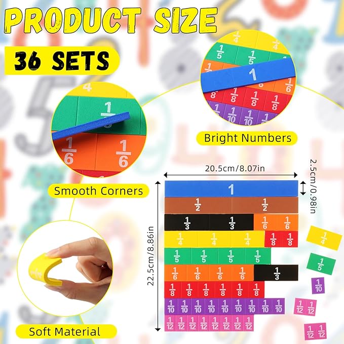 36 Sets Fraction Tiles Set for Math Classroom Fractions Manipulatives Math Learning Manipulatives for Home School Supplies