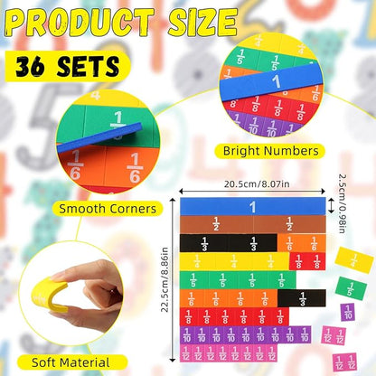 36 Sets Fraction Tiles Set for Math Classroom Fractions Manipulatives Math Learning Manipulatives for Home School Supplies