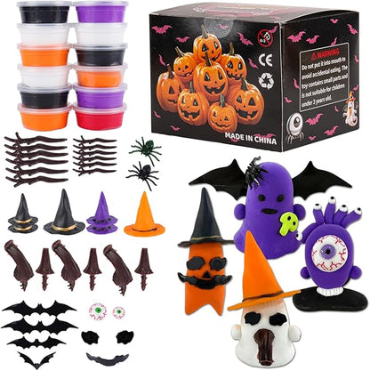 Halloween Air Dry Clay Kits for Kids-Modeling Clay DIY Kit,12 Pack Hallowmas Pumpkin Crafts Set，Trick or Treat Halloween Day Party Decoration Gift