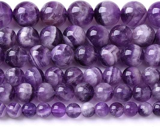 12MM 32PCS Purple Amethyst Dream Lace Beads Natural Quartz Crystal Stone Loose Beads for Jewelry Making DIY Bracelet Grade A+ 15 inches Strand