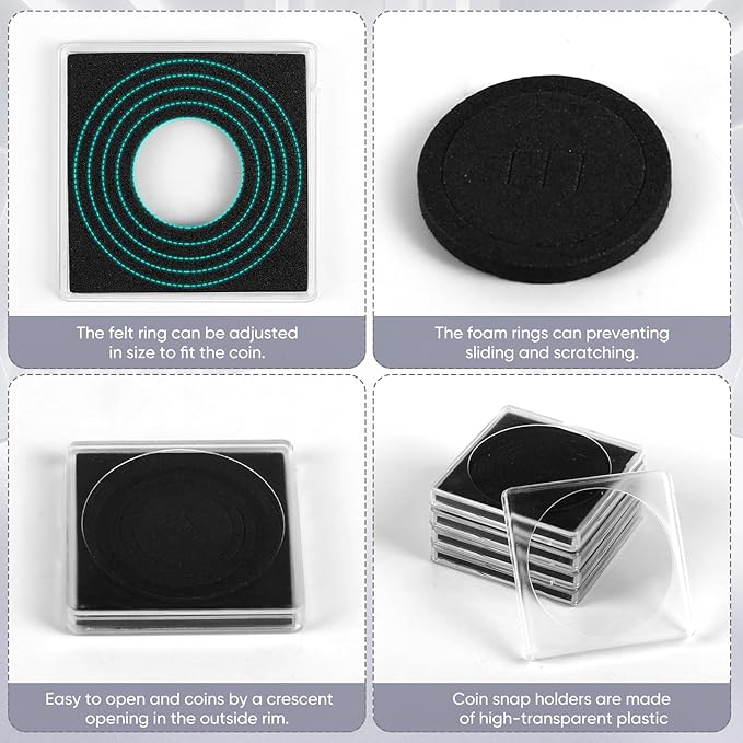 40 Pcs 20-40mm Acrylic Coin Collection Cases with Sponges, Adjustable Coin Holders, Silver Dollar Protection Cases for Collectors, Coin Collection Supplies(20/25/30/35/40mm)