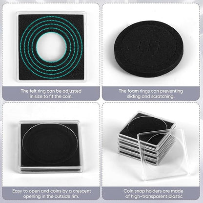 40 Pcs 20-40mm Acrylic Coin Collection Cases with Sponges, Adjustable Coin Holders, Silver Dollar Protection Cases for Collectors, Coin Collection Supplies(20/25/30/35/40mm)