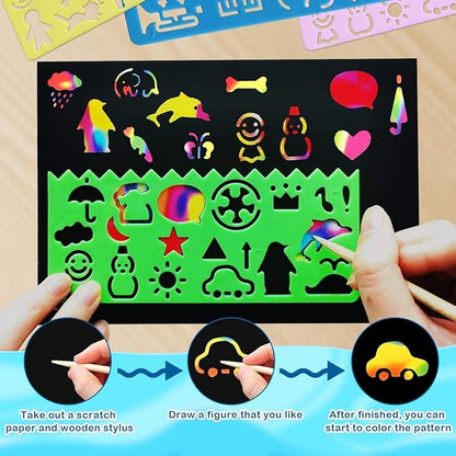 RMJOY Rainbow Scratch Paper Art for Kids: 60PCS Magic Arts Crafts Gifts Toys for Girls Boys Ages 4 5 6 7 8 9 Games Activities for Birthday Family Fathers Day Christmas Stocking Stuffers Easter(Boys)