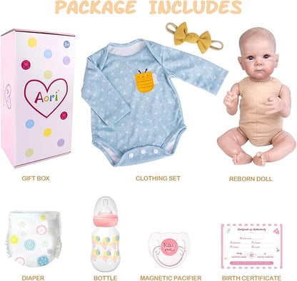 Aori Reborn Baby Dolls Girl - 20 Inch Realistic Handmade Cloth Body Newborn Baby Doll with Blue Eyes & Hand-Painted Hair Weighted Cuddle Doll for Companion, Gift for Seniors, Collectors & Kids 3+